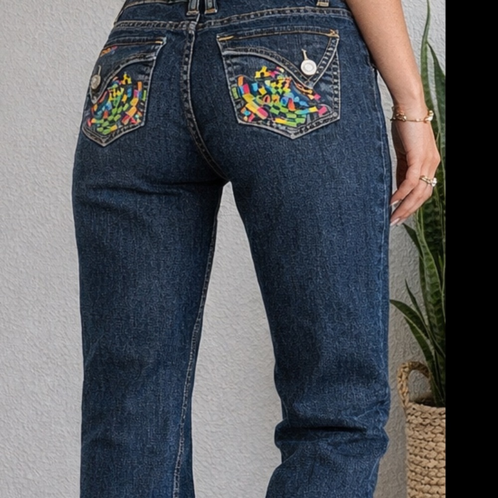 COOGI Dark Wash Embroidered Straight Leg Jeans Y2K Low Rise Size 5/6